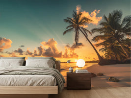 photo-wallpaper-caribbean-palm-beach-at-sunrise-over-a-glowing-sea