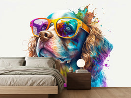 photo-wallpaper-cocker-spaniel-in-sunglasses-amid-vivid-paint-splashes