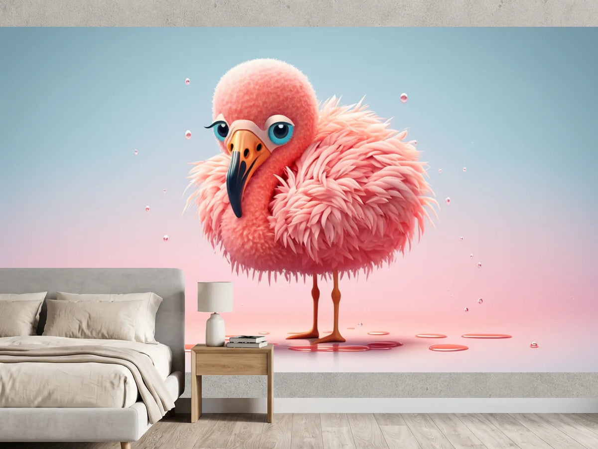 photo-wallpaper-cute-cartoon-pink-flamingo-generative-ai