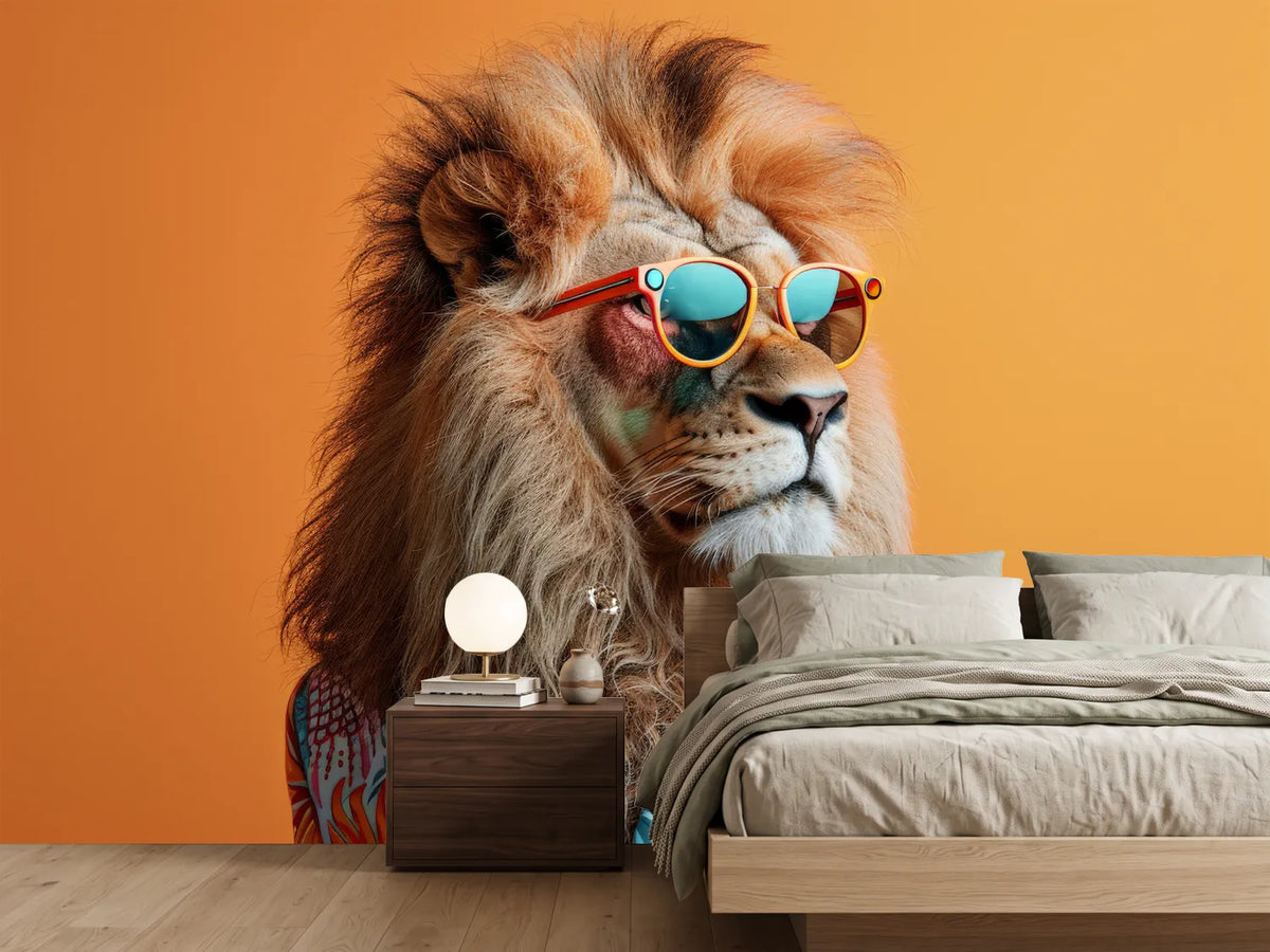 photo-wallpaper-lion-in-sunglasses-and-a-floral-shirt-against-orange