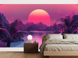 photo-wallpaper-tropical-lagoon-with-a-giant-neon-pink-sun-in-retro-futuristic-glow