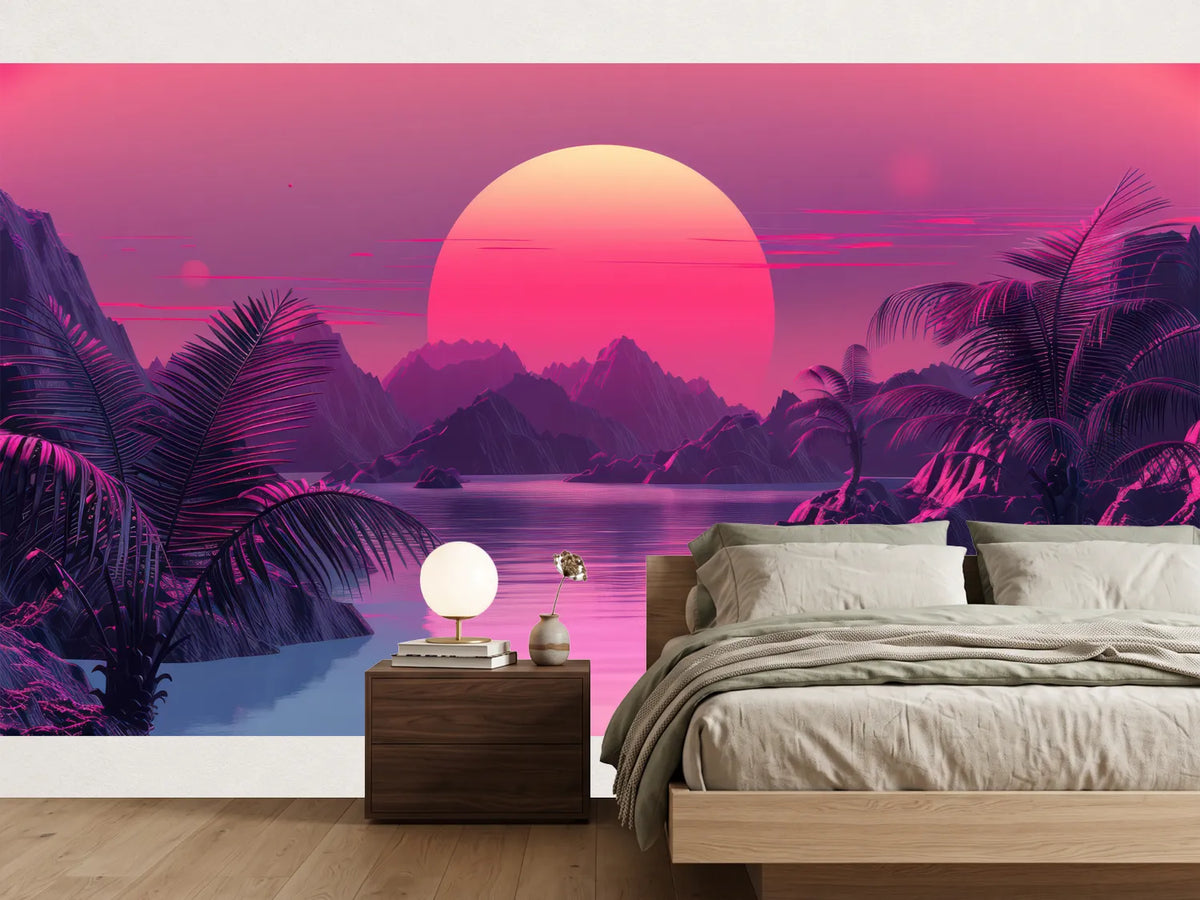 photo-wallpaper-tropical-lagoon-with-a-giant-neon-pink-sun-in-retro-futuristic-glow