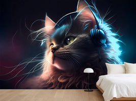 photo-wallpaper-cat-music-headphones-generative-ai