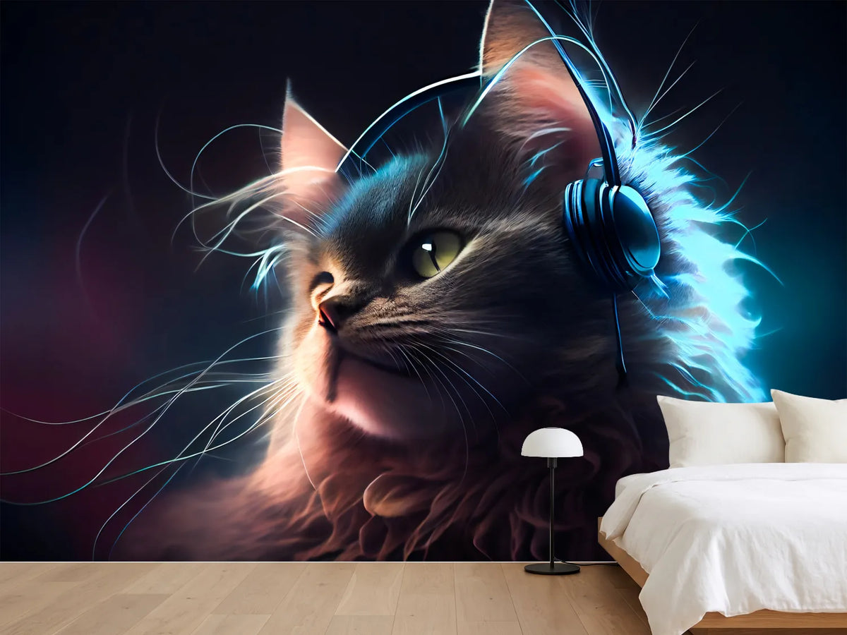 photo-wallpaper-cat-music-headphones-generative-ai