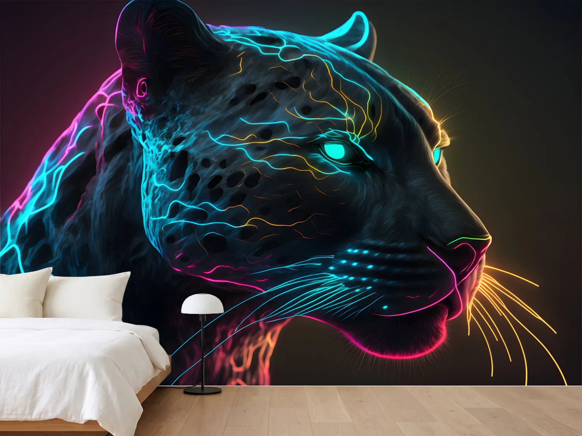 photo-wallpaper-digital-art-of-a-neon-panther-head-generative-ai