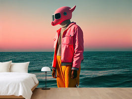 photo-wallpaper-pink-animal-mask-by-the-sea-surreal-figure-at-dusk