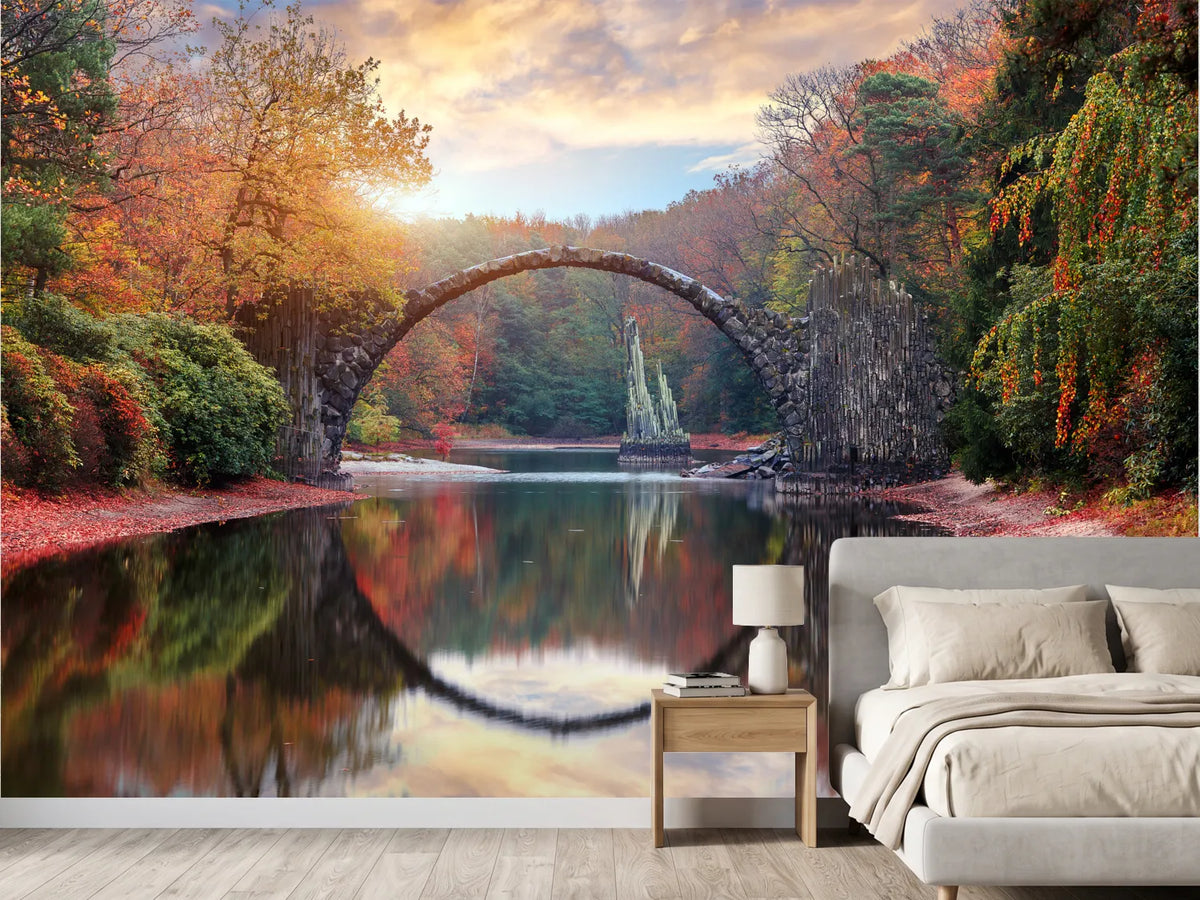 photo-wallpaper-stone-arch-bridge-mirrored-in-an-autumn-forest-lake